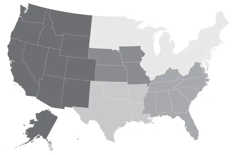 Map of USA with sales divisions